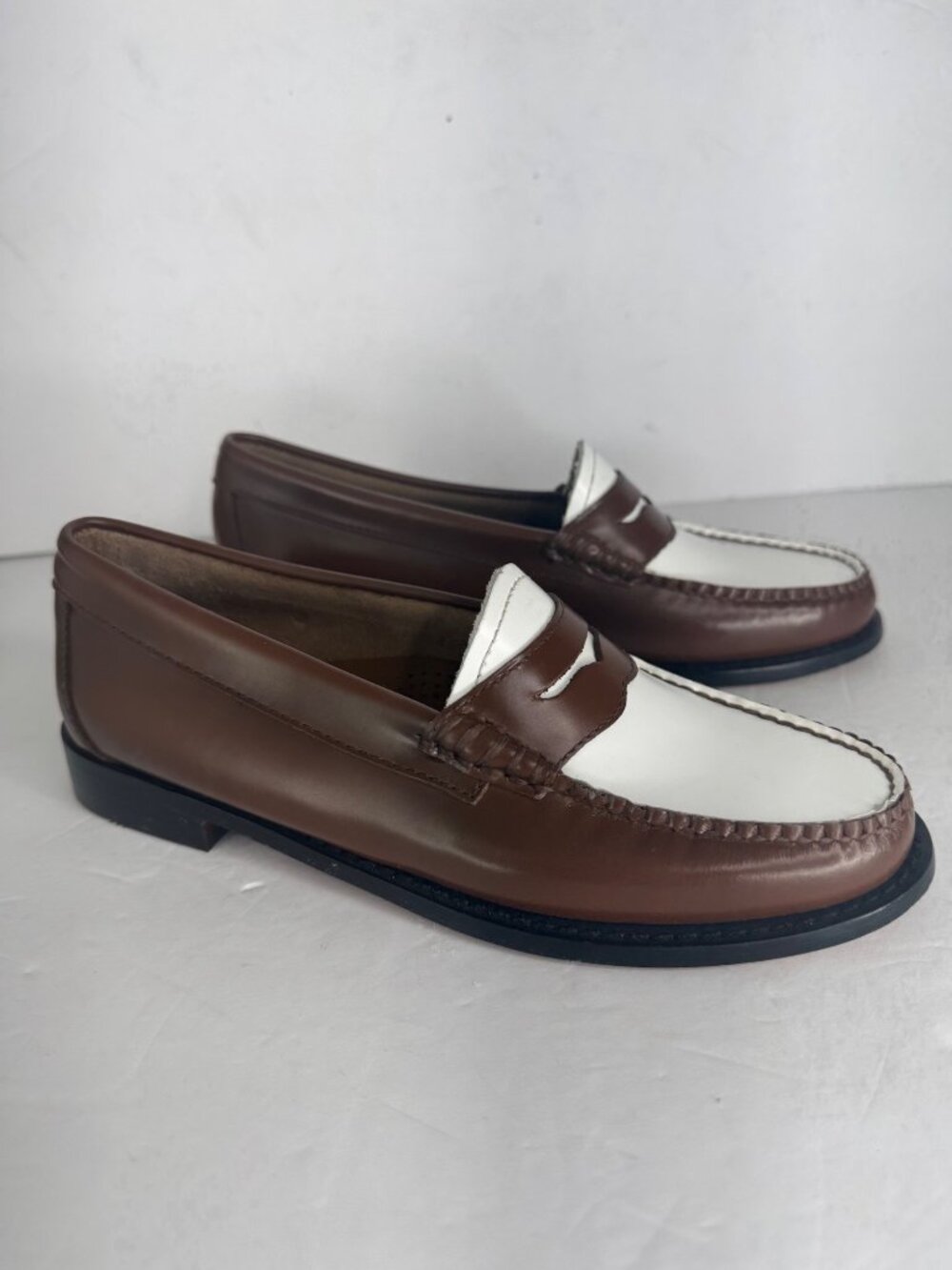 G.H. Bass Weejuns Whitney Two Tone Brown White Penny Loafers Size 5.5 NEW - Picture 4 of 7
